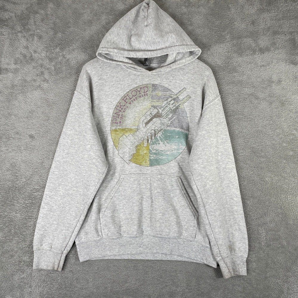 Pink Floyd Wish You Were Here Hoodie Mens Medium Gray Rock Band Graphic Pullover